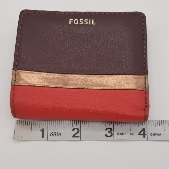 Fossil Madison Bifold Purple Rose Gold and Coral Faux Leather Wallet - Picture 8 of 9